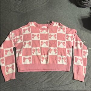 Chic Pink and White Bow Sweater